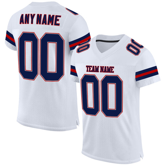 Custom White Navy-Red Mesh Authentic Football Jersey - Sky-Custom