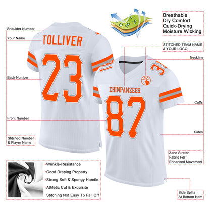 Custom White Orange-Gray Mesh Authentic Football Jersey - Sky-Custom