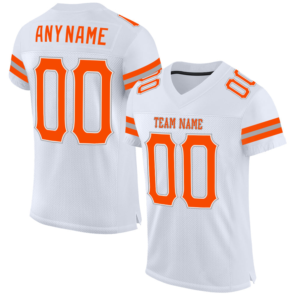 Custom White Orange-Gray Mesh Authentic Football Jersey - Sky-Custom