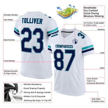 Custom White Navy-Aqua Mesh Authentic Football Jersey - Sky-Custom