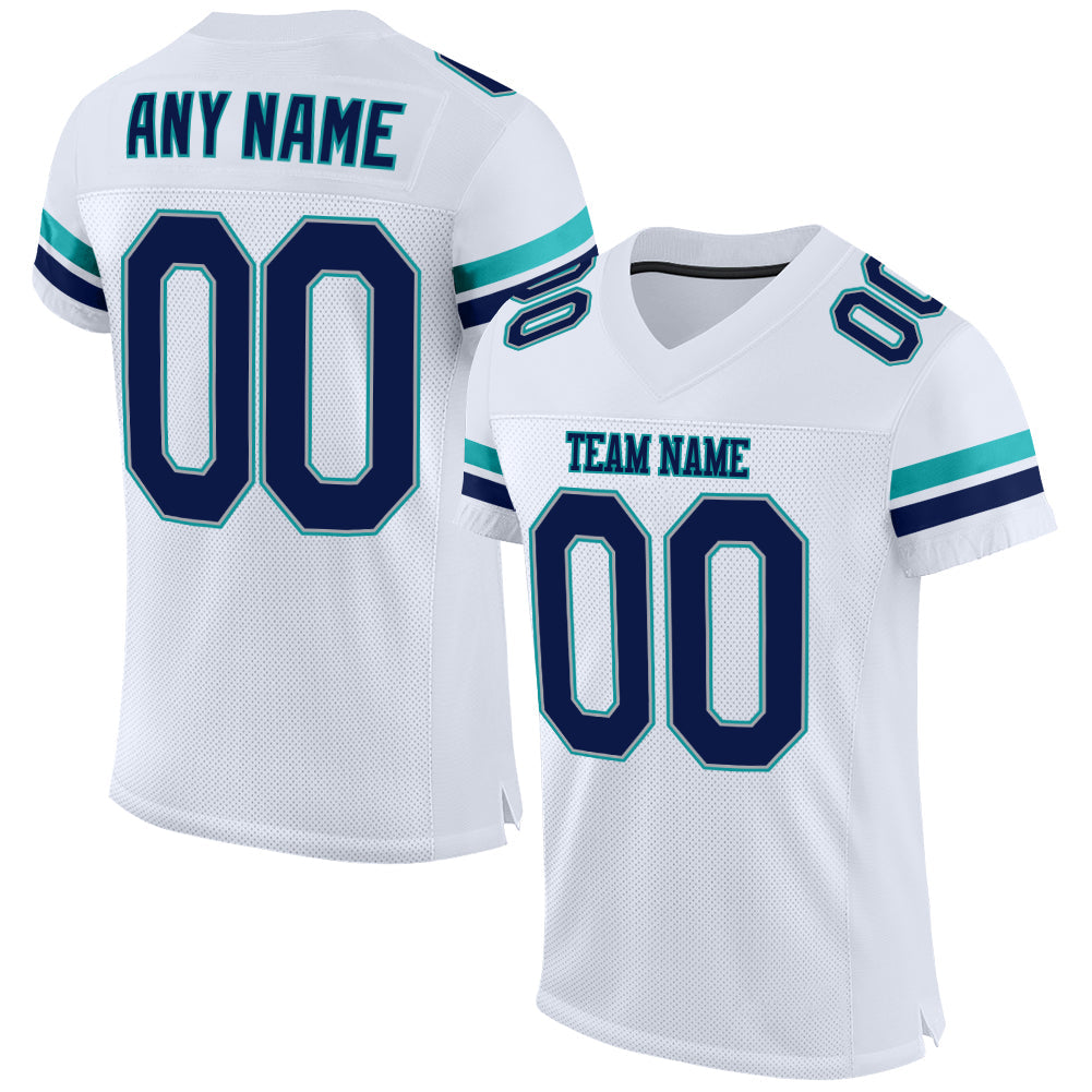 Custom White Navy-Aqua Mesh Authentic Football Jersey - Sky-Custom