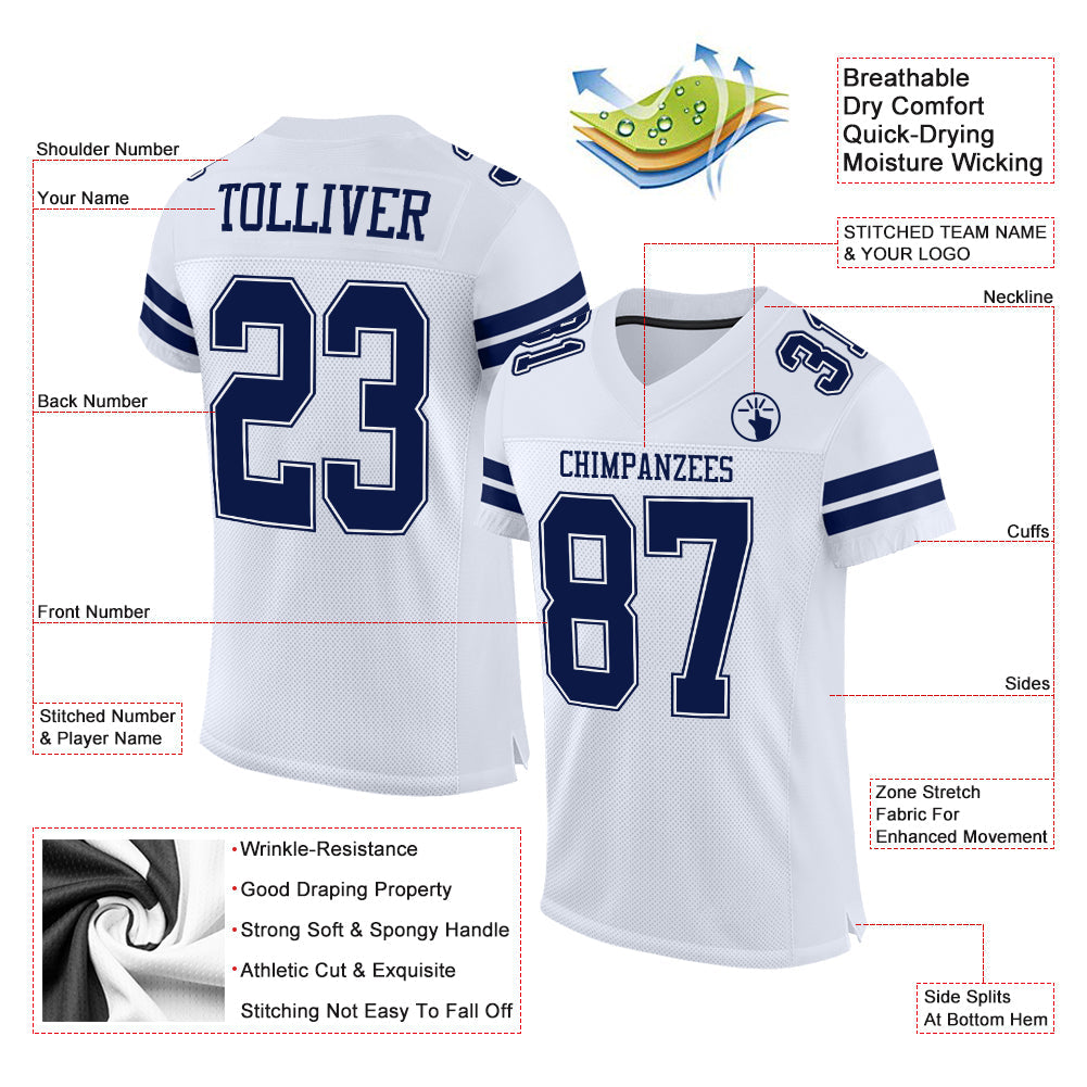 Custom White Navy-White Mesh Authentic Football Jersey - Sky-Custom