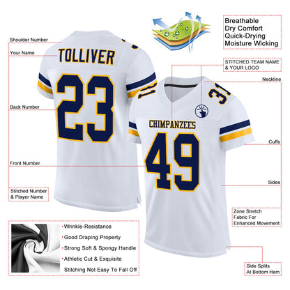 Custom White Navy-Gold Mesh Authentic Football Jersey - Sky-Custom