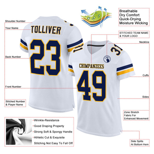 Custom White Navy-Gold Mesh Authentic Football Jersey - Sky-Custom