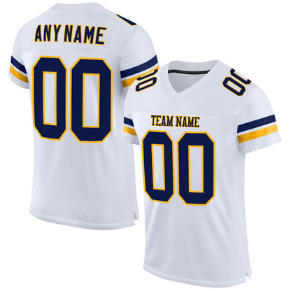 Custom White Navy-Gold Mesh Authentic Football Jersey - Sky-Custom