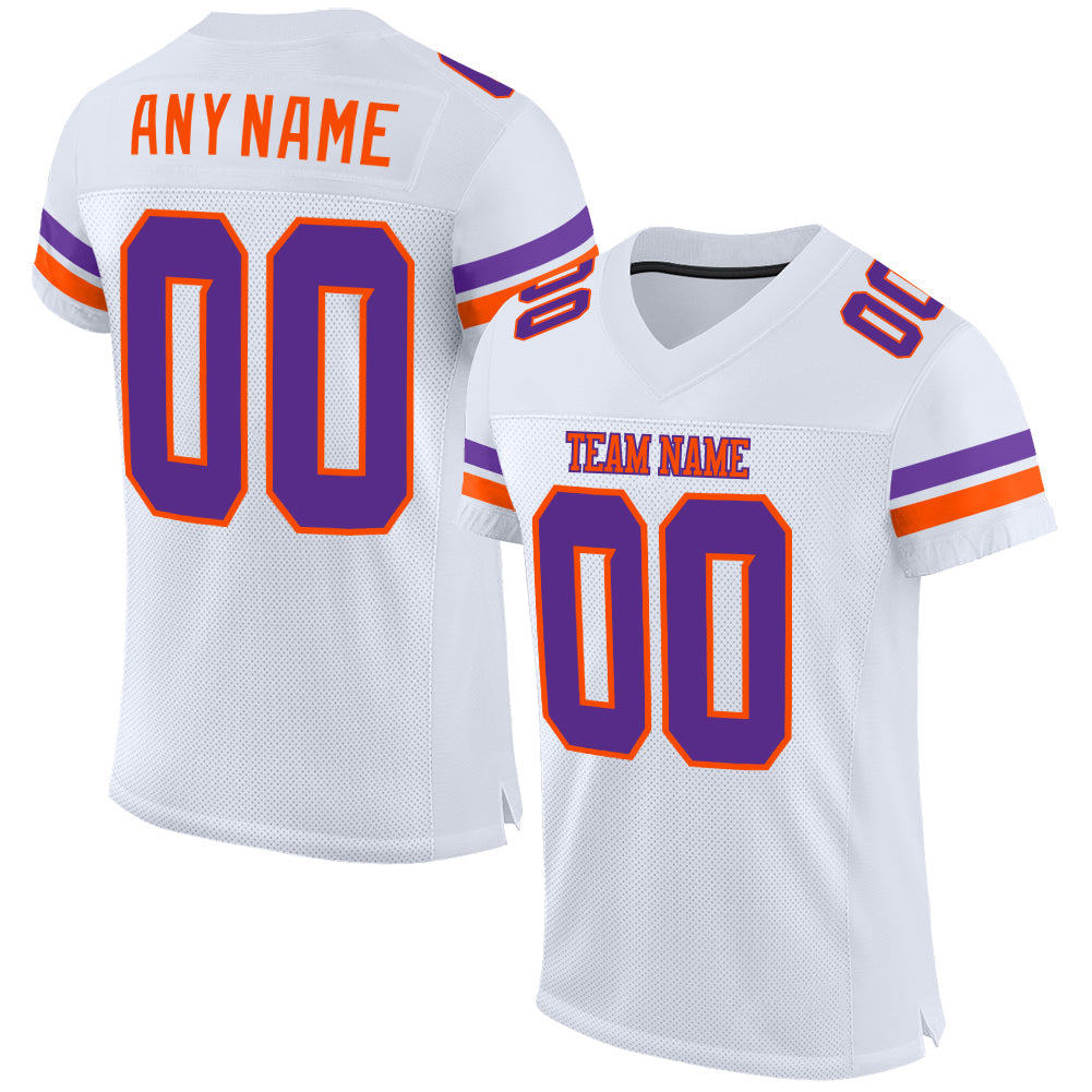 Custom White Purple-Orange Mesh Authentic Football Jersey - Sky-Custom