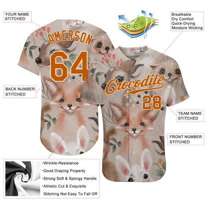 Custom White Texas Orange-Cream 3D Pattern Design Foxes Authentic Baseball Jersey - Sky-Custom