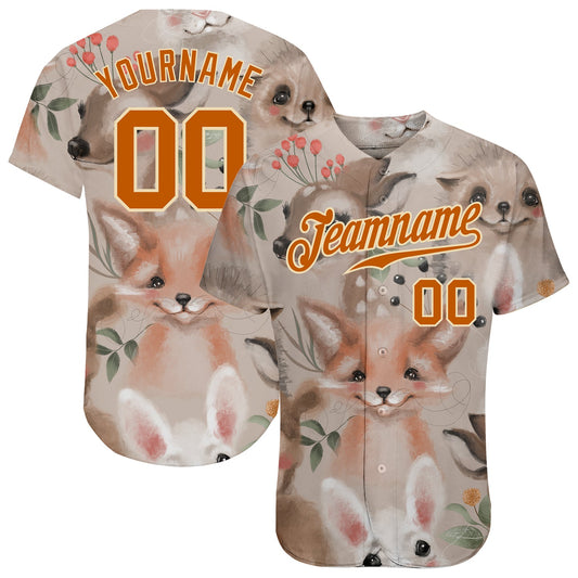Custom White Texas Orange-Cream 3D Pattern Design Foxes Authentic Baseball Jersey - Sky-Custom