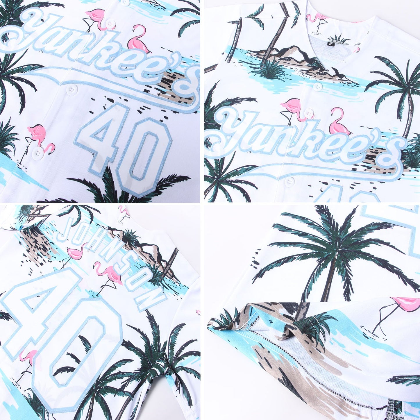 Custom White White-Light Blue 3D Pattern Design Hawaii Palm Trees Authentic Baseball Jersey - Sky-Custom