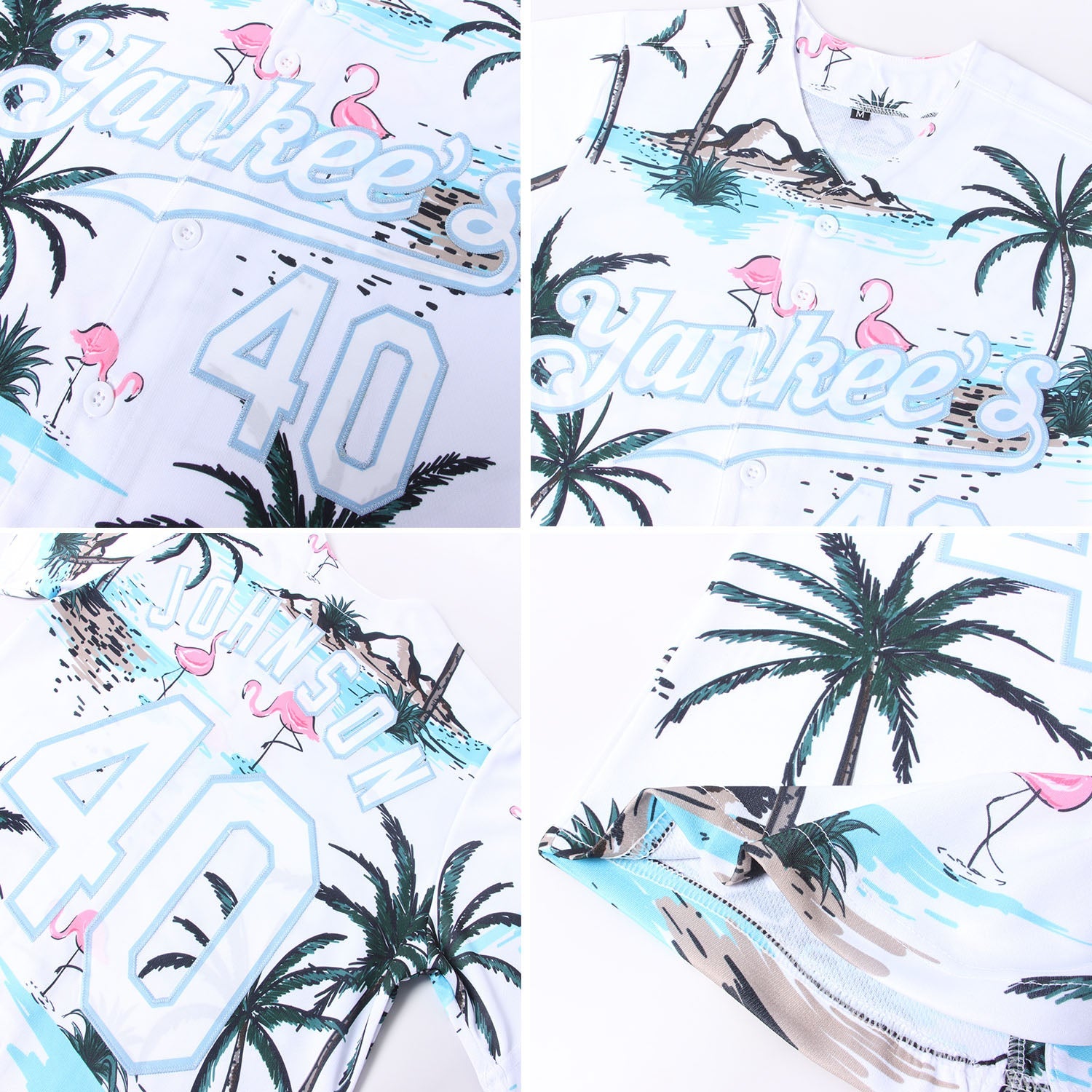 Custom White White-Light Blue 3D Pattern Design Hawaii Palm Trees Authentic Baseball Jersey - Sky-Custom