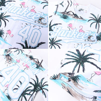 Custom White White-Light Blue 3D Pattern Design Hawaii Palm Trees Authentic Baseball Jersey - Sky-Custom