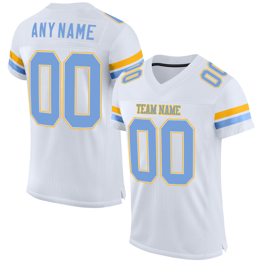 Custom White Light Blue-Gold Mesh Authentic Football Jersey - Sky-Custom