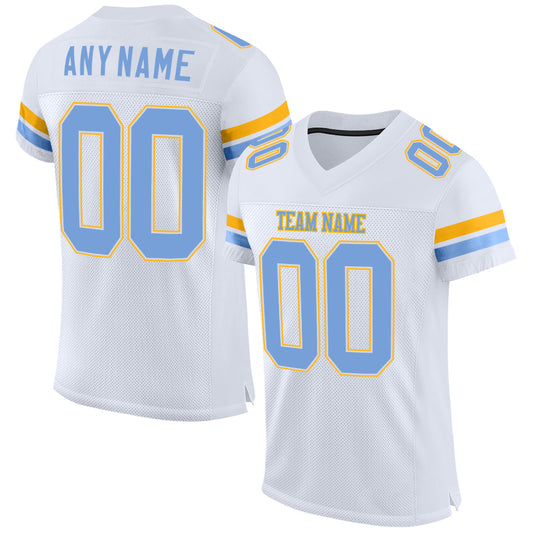 Custom White Light Blue-Gold Mesh Authentic Football Jersey - Sky-Custom