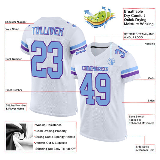 Custom White Light Blue-Purple Mesh Authentic Football Jersey - Sky-Custom