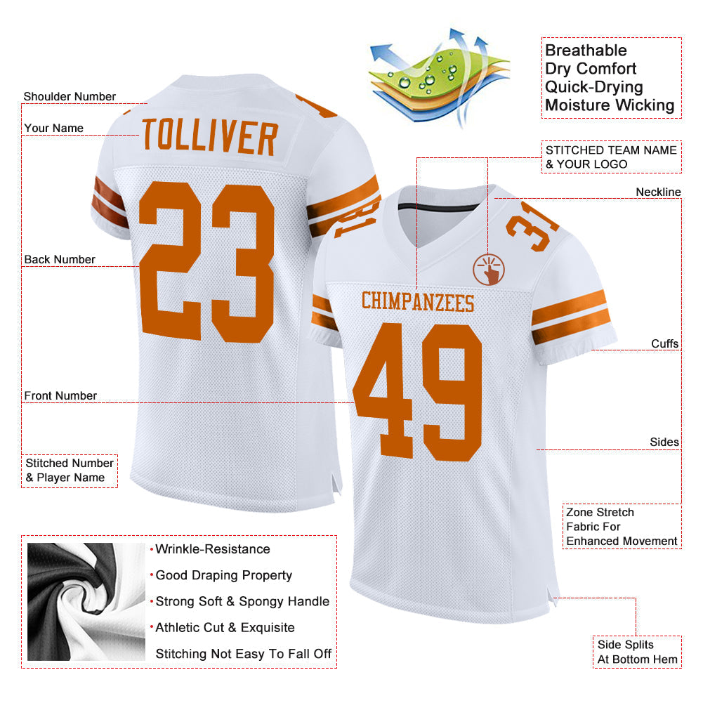 Custom White Texas Orange Mesh Authentic Football Jersey - Sky-Custom