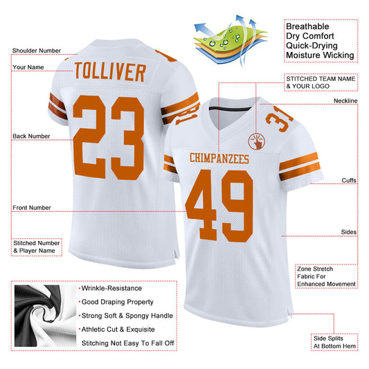 Custom White Texas Orange Mesh Authentic Football Jersey - Sky-Custom