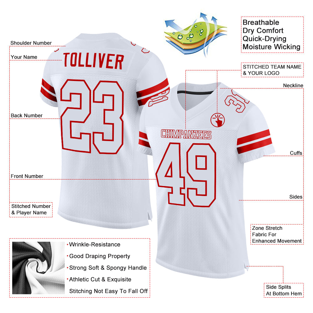 Custom White White-Red Mesh Authentic Football Jersey - Sky-Custom