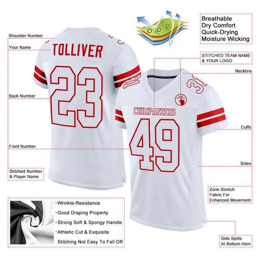 Custom White White-Red Mesh Authentic Football Jersey - Sky-Custom