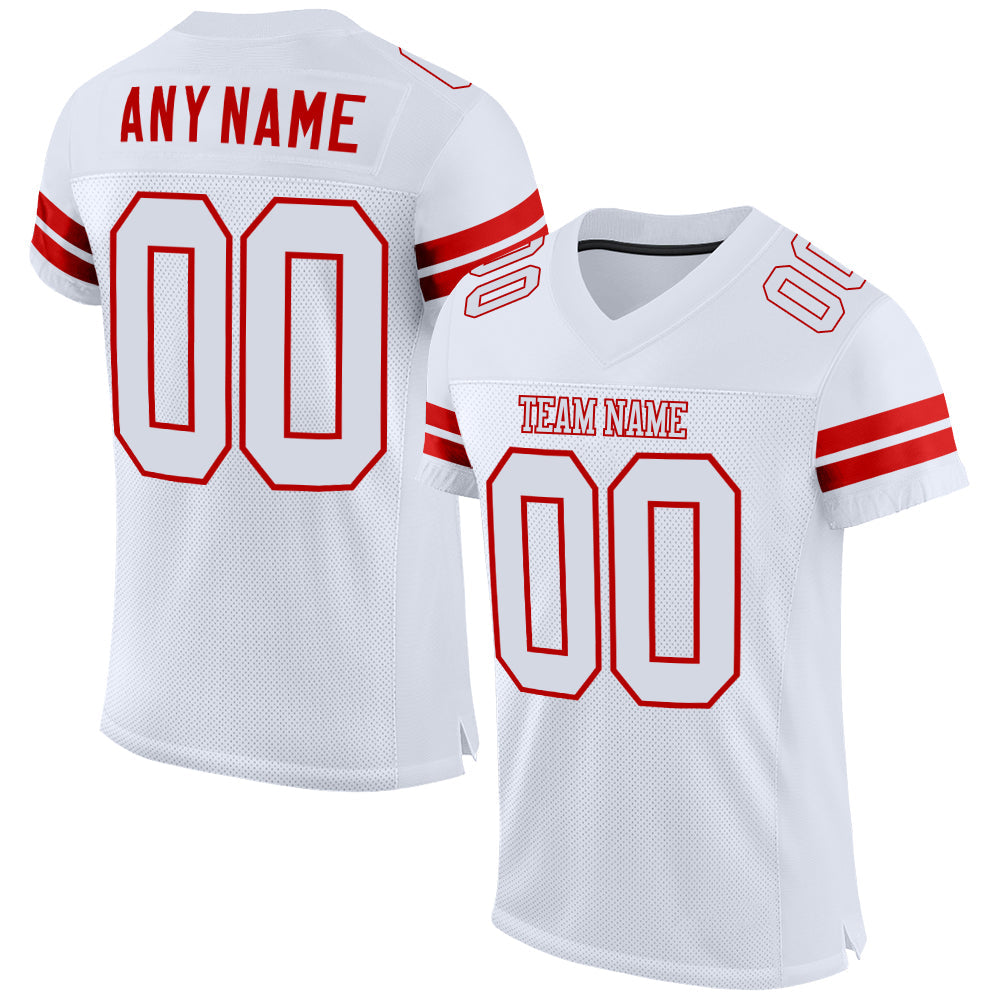 Custom White White-Red Mesh Authentic Football Jersey - Sky-Custom