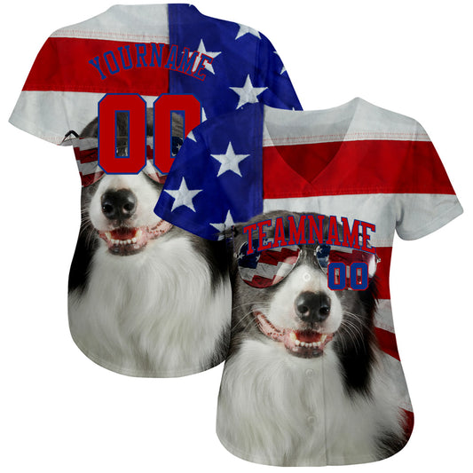 Custom White Red-Royal 3D American Flag Fashion Authentic Baseball Jersey - Sky-Custom