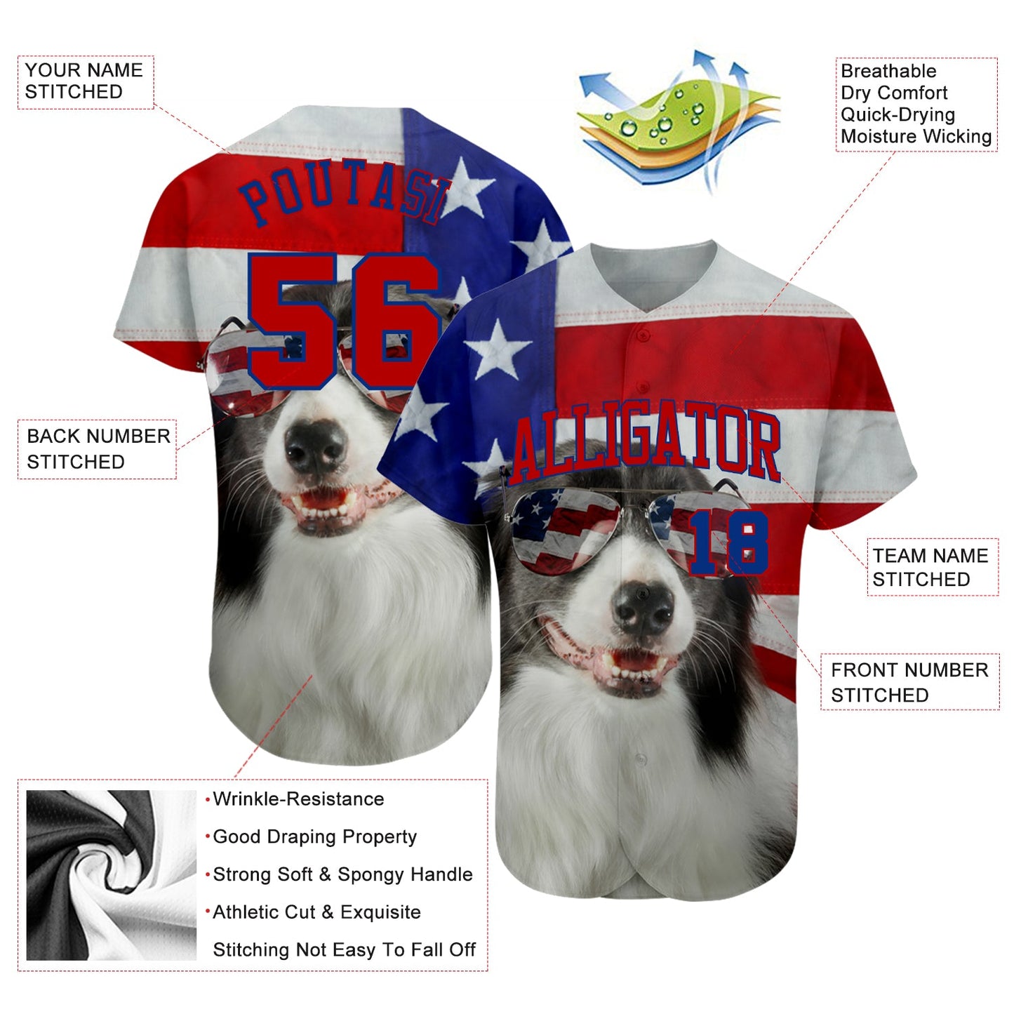 Custom White Red-Royal 3D American Flag Fashion Authentic Baseball Jersey - Sky-Custom