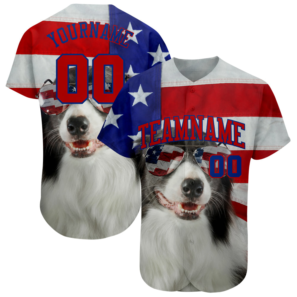 Custom White Red-Royal 3D American Flag Fashion Authentic Baseball Jersey - Sky-Custom