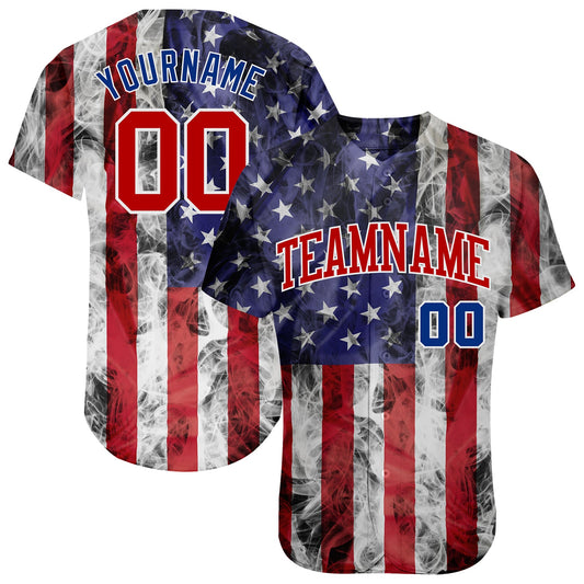 Custom White Red-Royal 3D American Flag Fashion Authentic Baseball Jersey - Sky-Custom