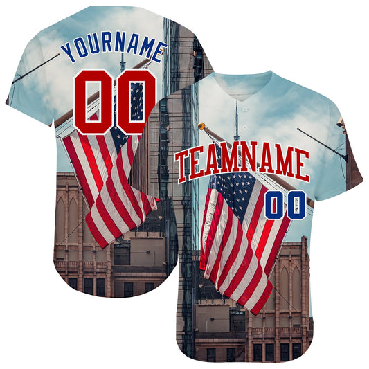 Custom White Red-Royal 3D American Flag Fashion Authentic Baseball Jersey - Sky-Custom