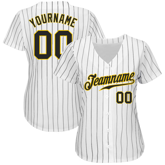 Custom White Black Pinstripe Black-Gold Authentic Baseball Jersey - Sky-Custom