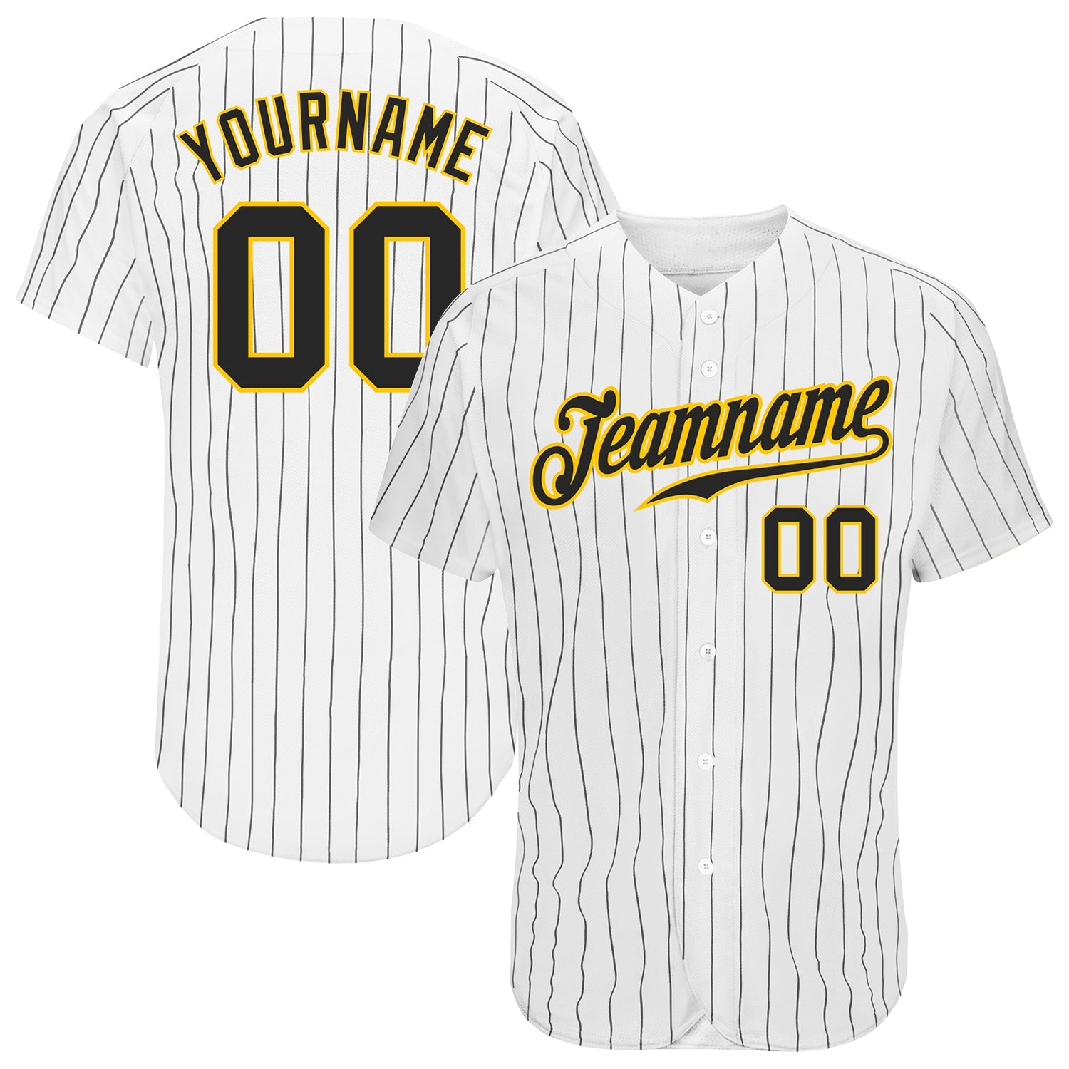 Custom White Black Pinstripe Black-Gold Authentic Baseball Jersey - Sky-Custom