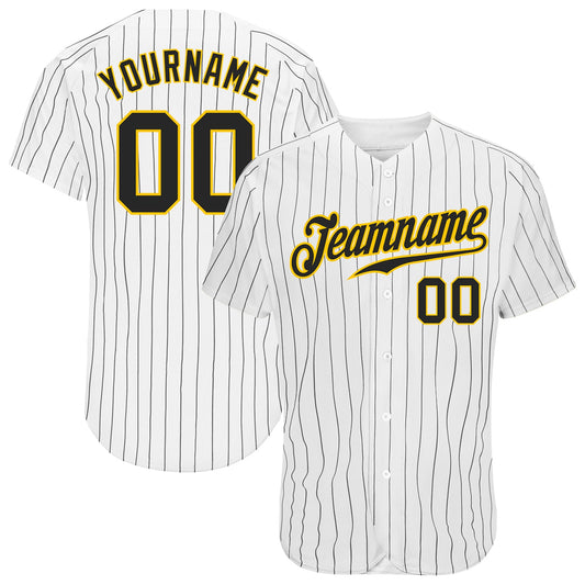 Custom White Black Pinstripe Black-Gold Authentic Baseball Jersey - Sky-Custom