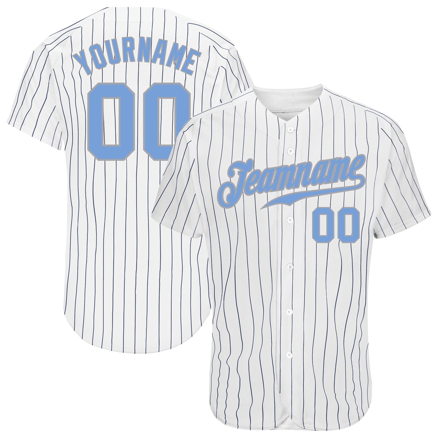 Custom White Navy Pinstripe Light Blue-Gray Authentic Baseball Jersey - Sky-Custom