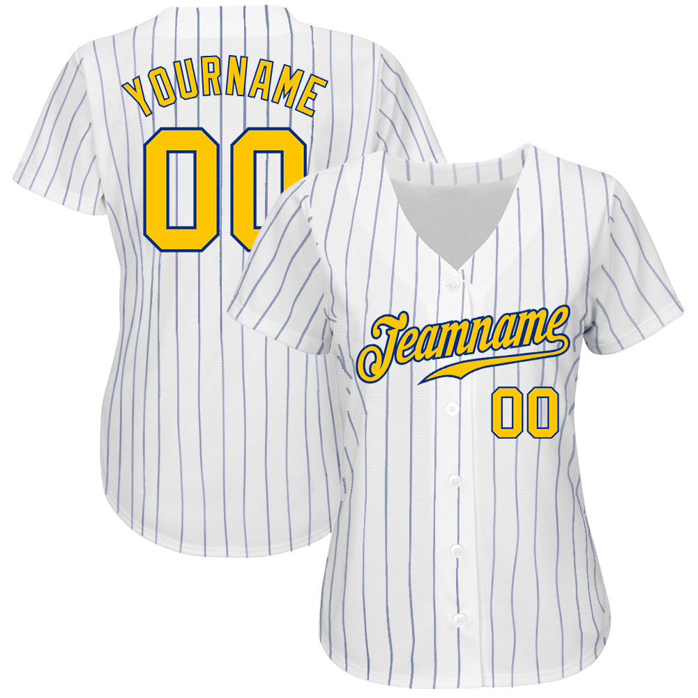 Custom White Royal Pinstripe Gold-Royal Authentic Baseball Jersey - Sky-Custom