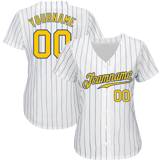 Custom White Royal Pinstripe Gold-Royal Authentic Baseball Jersey - Sky-Custom
