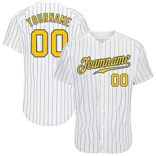 Custom White Royal Pinstripe Gold-Royal Authentic Baseball Jersey - Sky-Custom