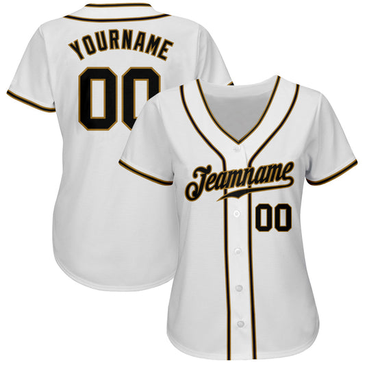 Custom White Black-Old Gold Authentic Baseball Jersey - Sky-Custom