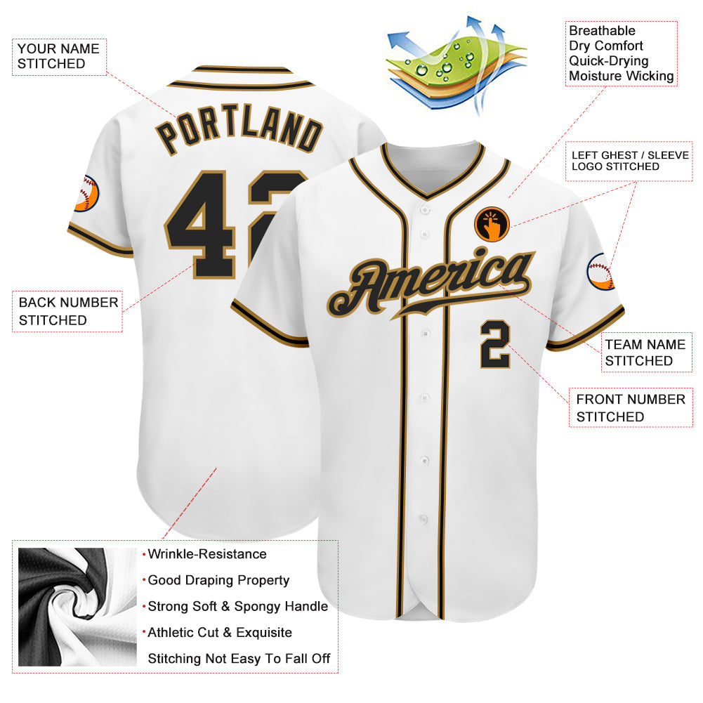 Custom White Black-Old Gold Authentic Baseball Jersey - Sky-Custom