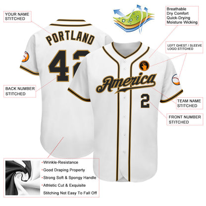 Custom White Black-Old Gold Authentic Baseball Jersey - Sky-Custom