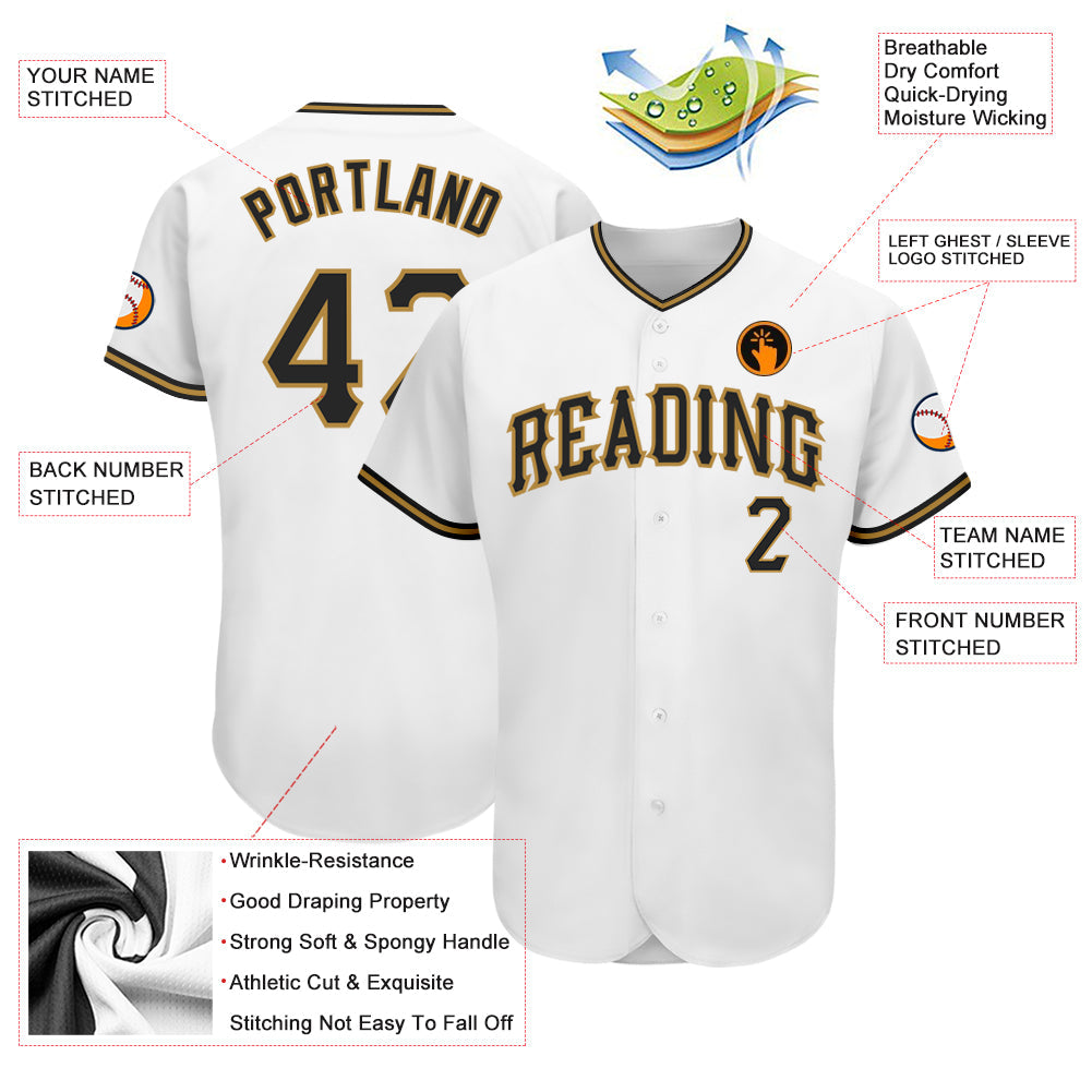 Custom White Black-Old Gold Authentic Baseball Jersey - Sky-Custom