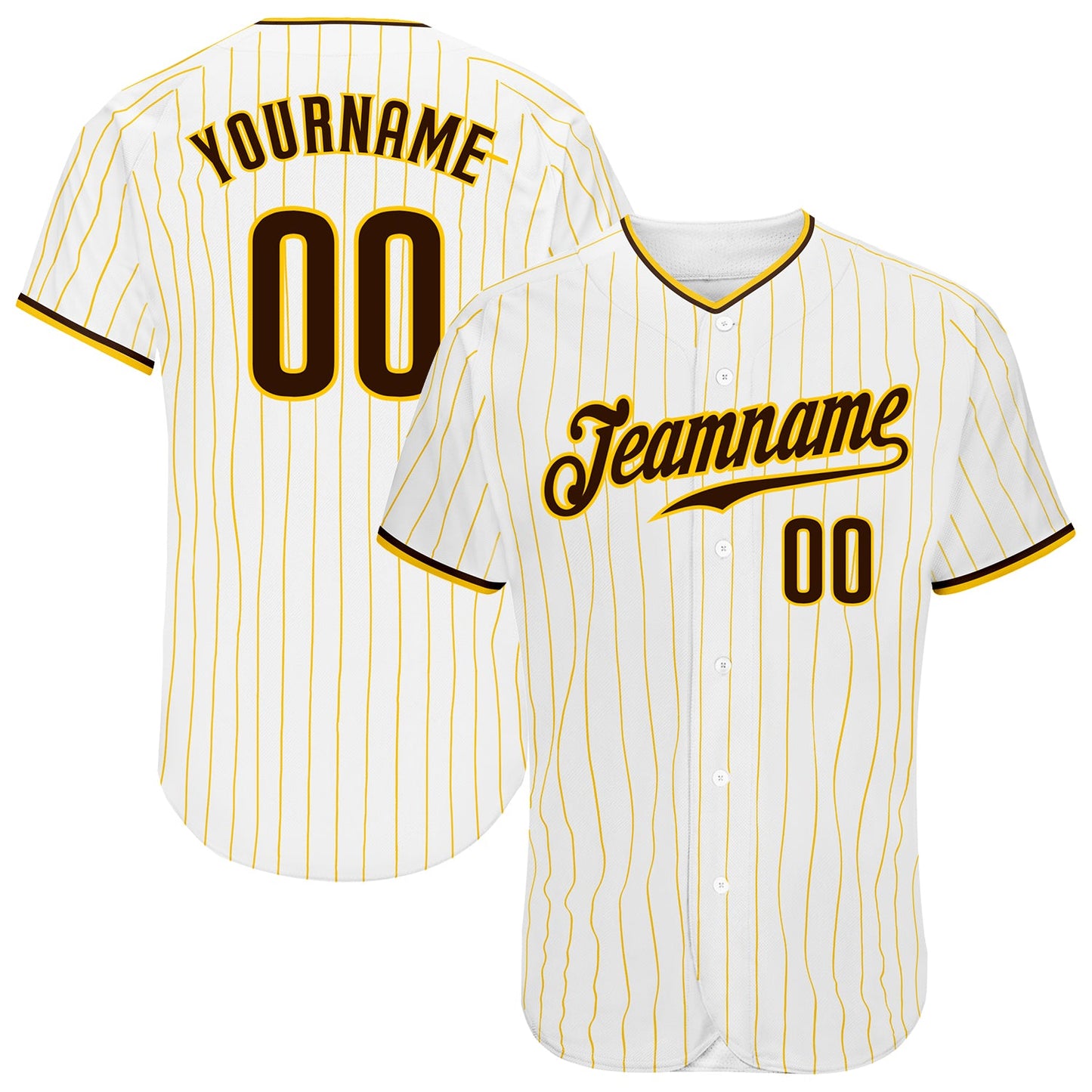 Custom White Gold Pinstripe Brown-Gold Authentic Baseball Jersey - Sky-Custom