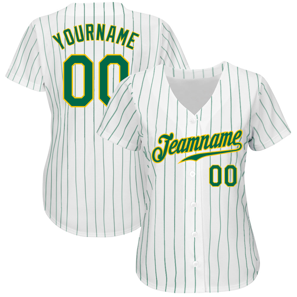 Custom White Kelly Green Pinstripe Kelly Green-Gold Authentic Baseball Jersey - Sky-Custom