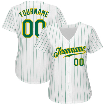 Custom White Kelly Green Pinstripe Kelly Green-Gold Authentic Baseball Jersey - Sky-Custom