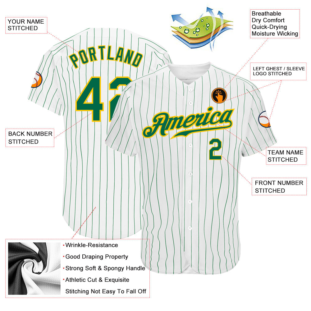 Custom White Kelly Green Pinstripe Kelly Green-Gold Authentic Baseball Jersey - Sky-Custom