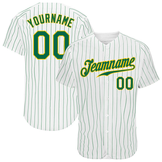 Custom White Kelly Green Pinstripe Kelly Green-Gold Authentic Baseball Jersey - Sky-Custom