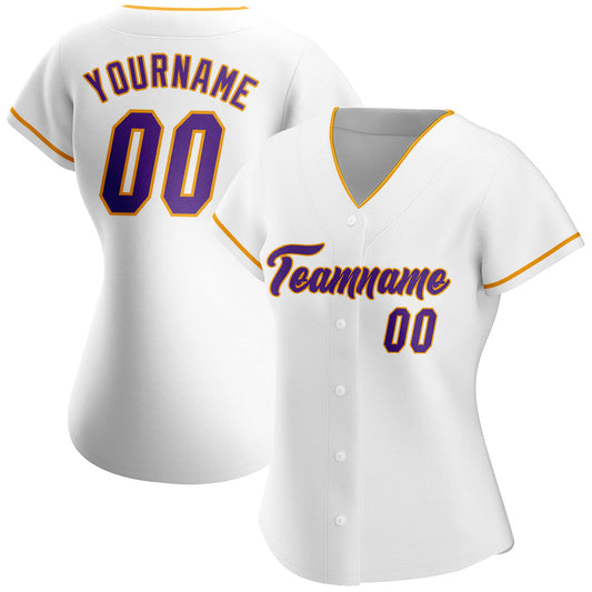 Custom White Purple-Gold Authentic Baseball Jersey - Sky-Custom