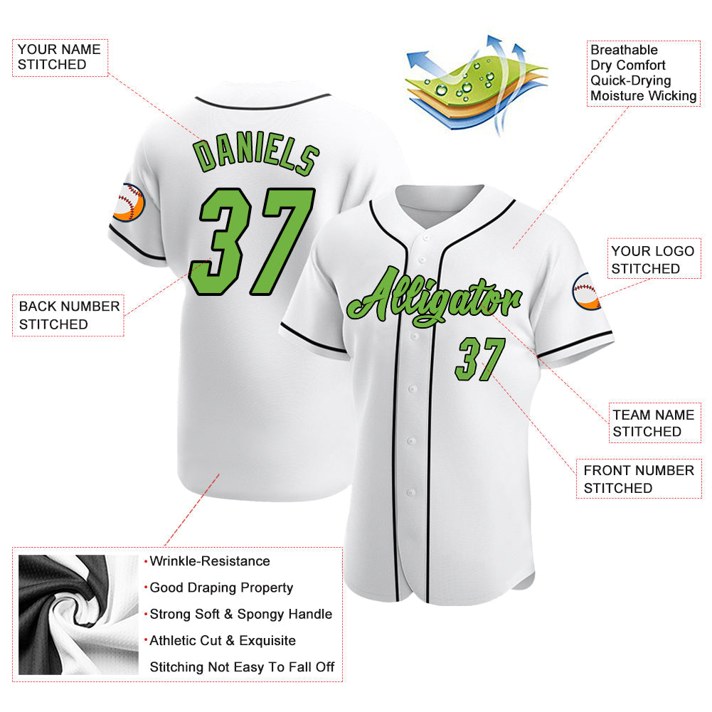 Custom White Neon Green-Black Authentic Baseball Jersey - Sky-Custom