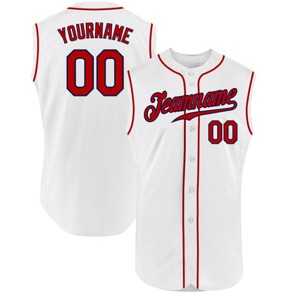 Custom White Red-Navy Authentic Sleeveless Baseball Jersey - Sky-Custom