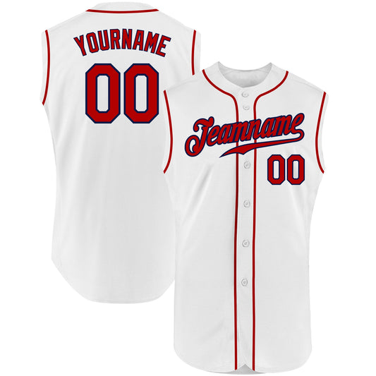 Custom White Red-Navy Authentic Sleeveless Baseball Jersey - Sky-Custom
