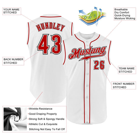 Custom White Red-Black Authentic Sleeveless Baseball Jersey - Sky-Custom