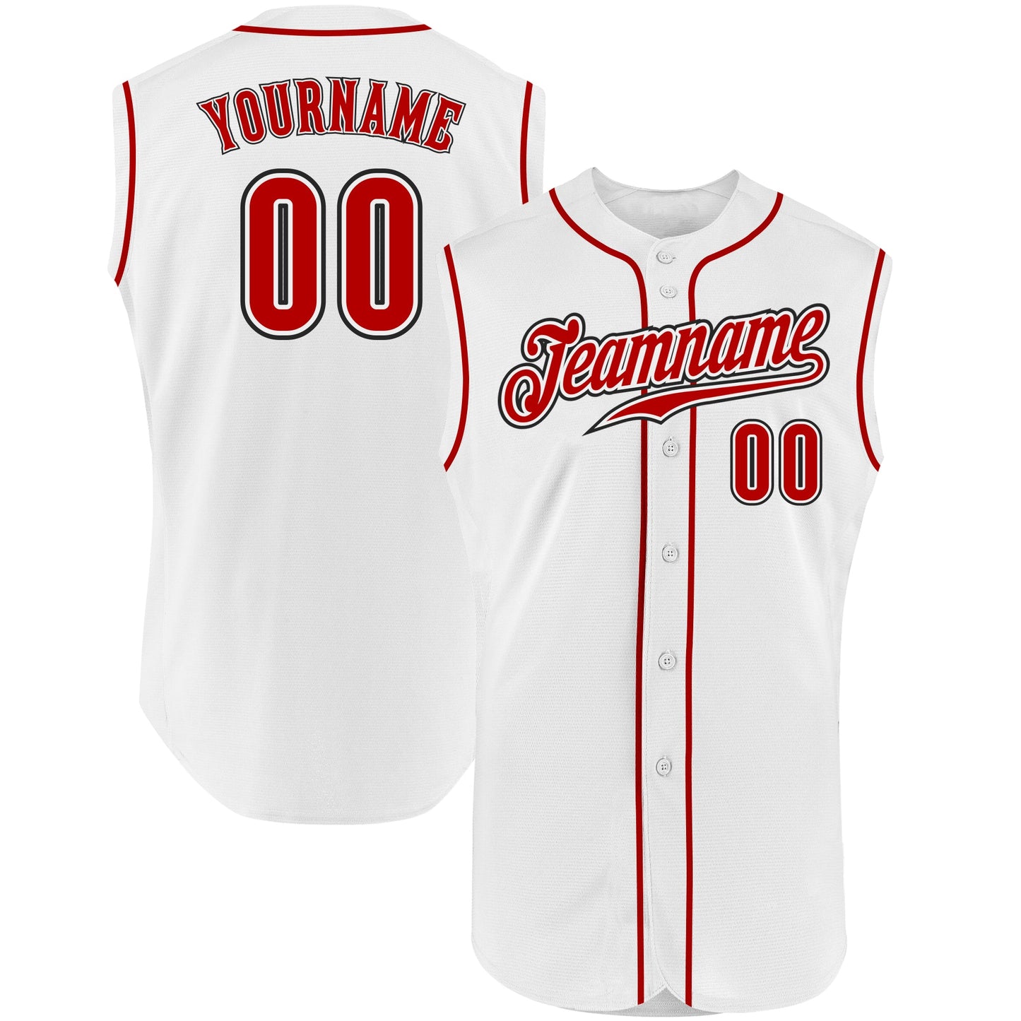 Custom White Red-Black Authentic Sleeveless Baseball Jersey - Sky-Custom
